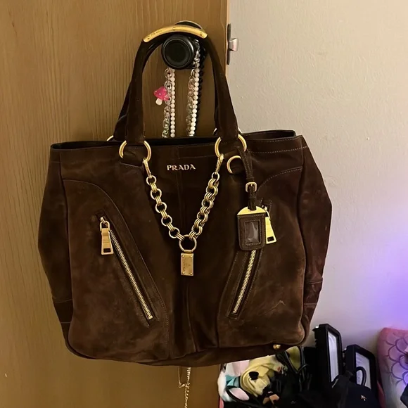 Prada suede scamosciato tote mogano - Picture 9 of 16